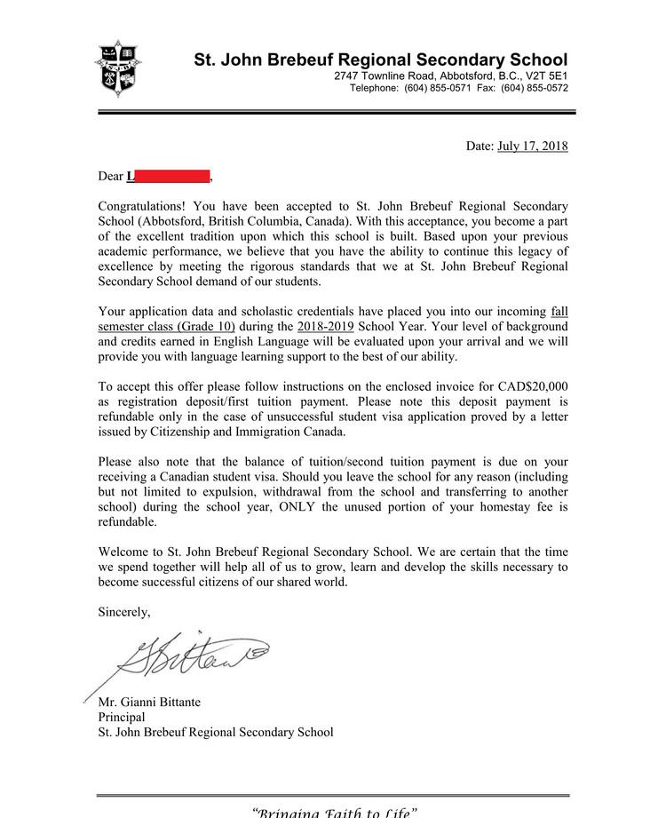 加拿大私立中学圣约翰布雷博夫高中录取案例