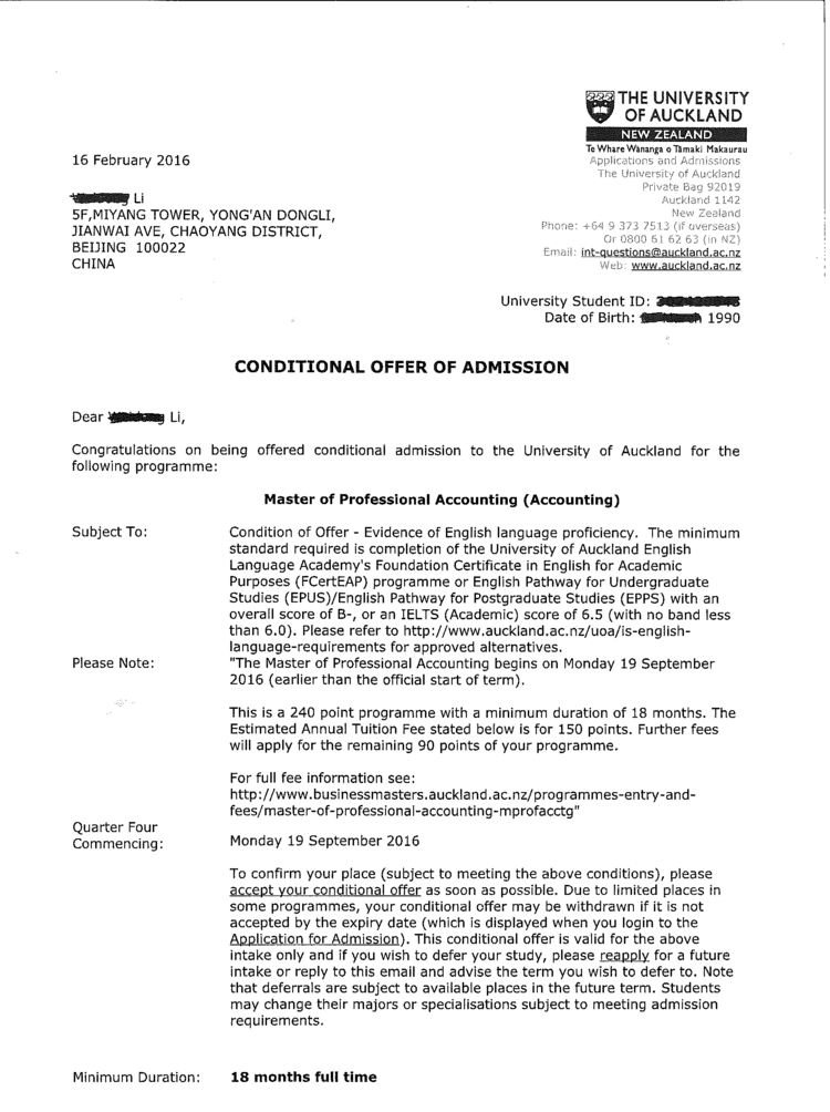 您好!您的奥克兰大学录取通知书! 您好!您的奥克兰大学录取通知书!