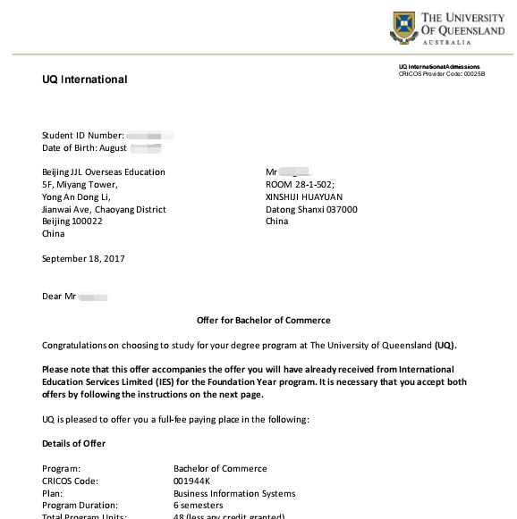 高中毕业一年后成功申请到澳洲三所顶尖大学