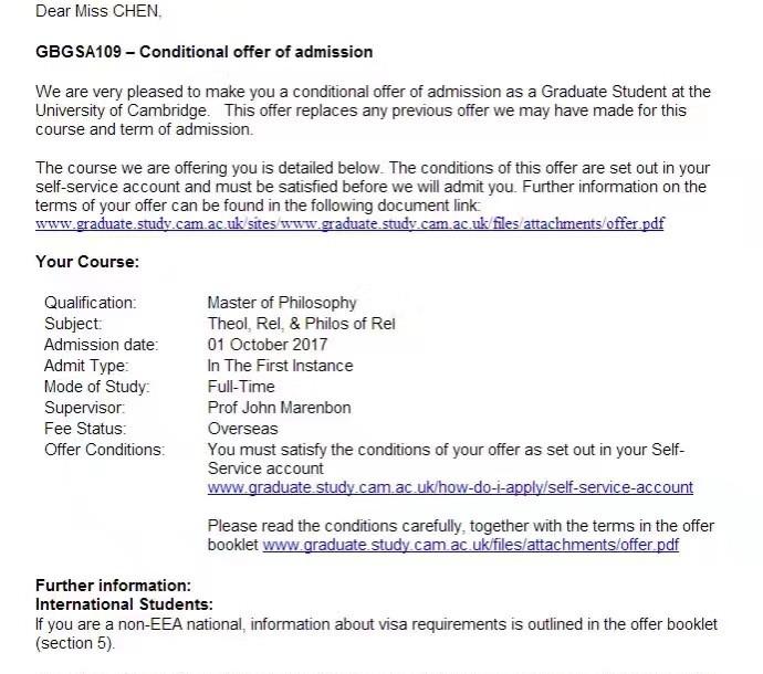 剑桥大学成功录取案例！