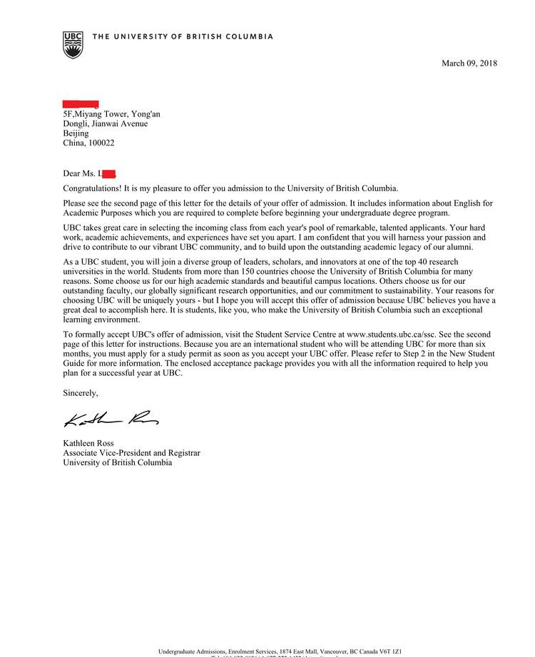 UBC大学本科双录取案例分析