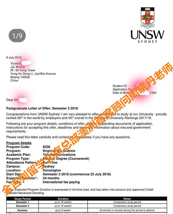 时间赛211留级生拿新南威尔士大学硕士并下签