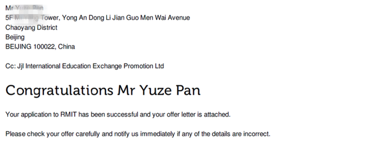 专科生升本科喜获澳洲签证