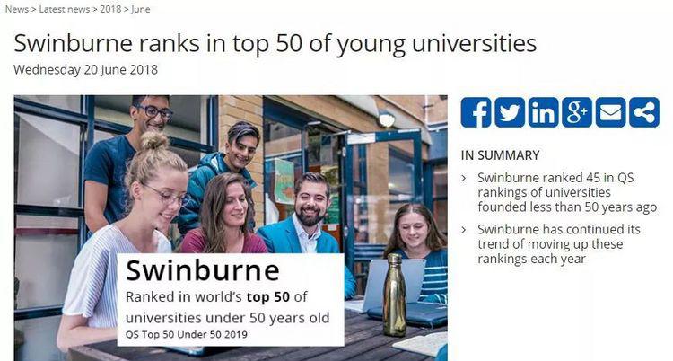 斯威本跃居世界顶尖年轻大学50强！