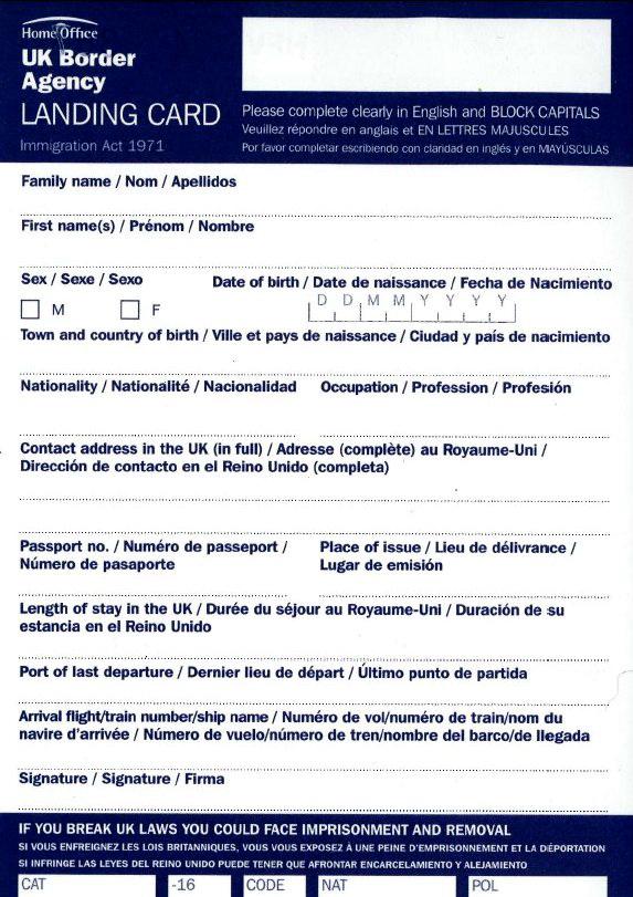 如何填写英国入境卡 如何填写英国入境卡