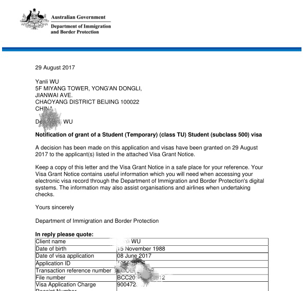 TAFE陪读签证顺利获签